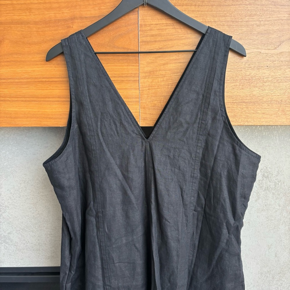 NWT Everlane The Linen V-Neck Midi Black Dress, Size 14 - Picture 13 of 16